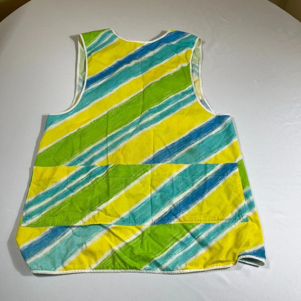 Vintage Smock Apron Colorful Striped Cobbler Vest Pocket Mid Century Aesthetic